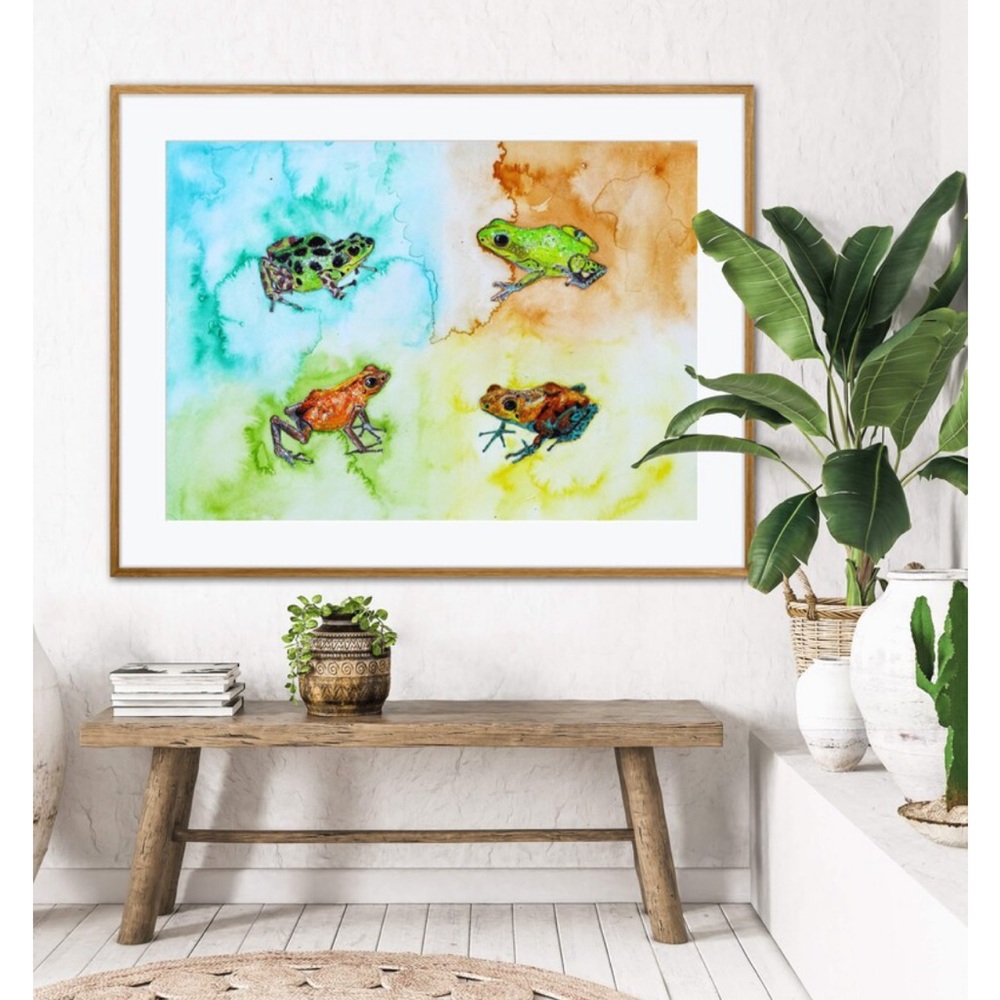 Poison Dart Frogs Art Print Watercolor Painting Tropical Home Decor Colorful - Picture 2 of 9